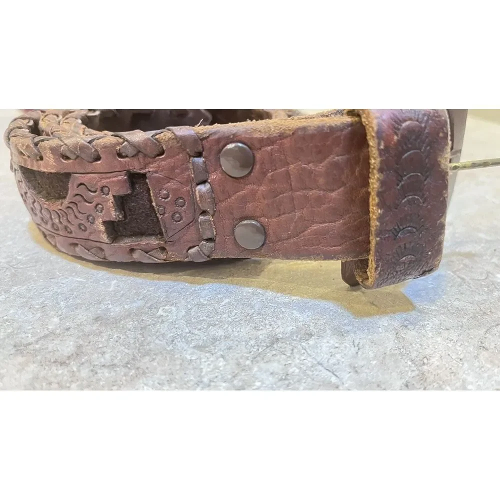 Vintage Hand Tooled Crafted Carved Mexican Western Leather‎ Belt Woman's Small